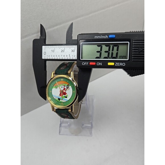 Vintage Santa Tennis Watch Japan Quartz New Battery Green Strap Unisex Gold Tone - Picture 5 of 12